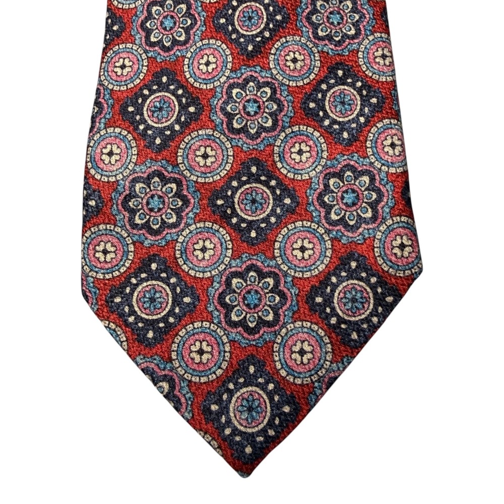 Edward Armah 100% Geo Silk Tie Red and Blue Pattern NWT
